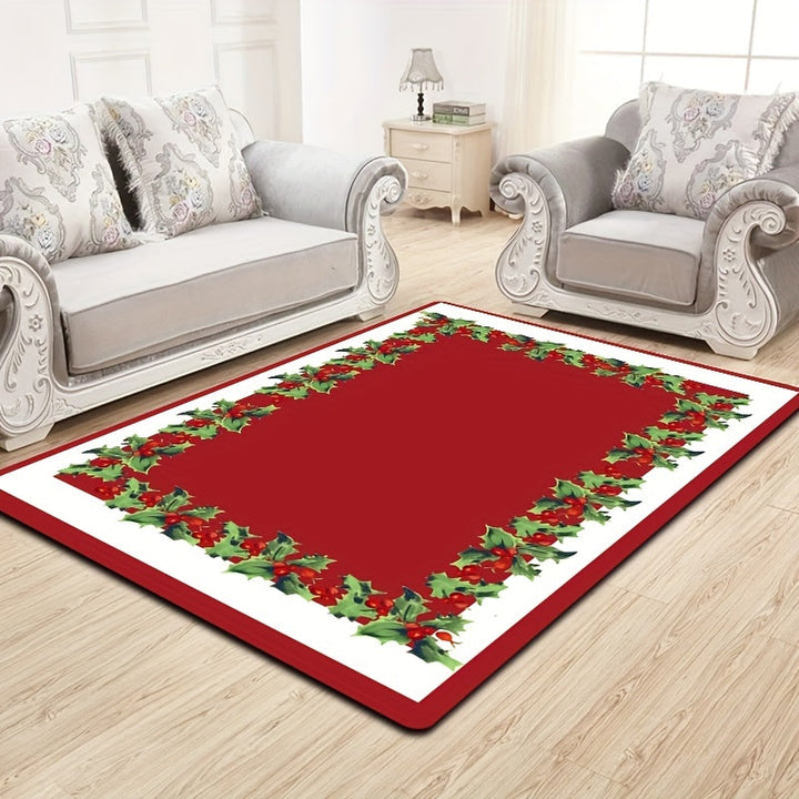Alfombra de Terciopelo Roja y Verde Invierno Navideña de 1 Pieza - Antideslizante, Alfombrilla para Interior, Ideal para Cocina, Entrada y Sala de Estar en la Decoración Festiva del Hogar, Tapete Navideño