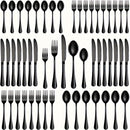Juego de cubiertos de acero inoxidable estilo occidental, 40 piezas, para 8 personas, color negro, incluye cuchillo, tenedor, cuchara, tenedor de postre y cuchara de postre, ideal para restaurantes familiares, hoteles y banquetes de bodas, seguro para la