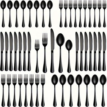 Juego de cubiertos de acero inoxidable estilo occidental, 40 piezas, para 8 personas, color negro, incluye cuchillo, tenedor, cuchara, tenedor de postre y cuchara de postre, ideal para restaurantes familiares, hoteles y banquetes de bodas, seguro para la