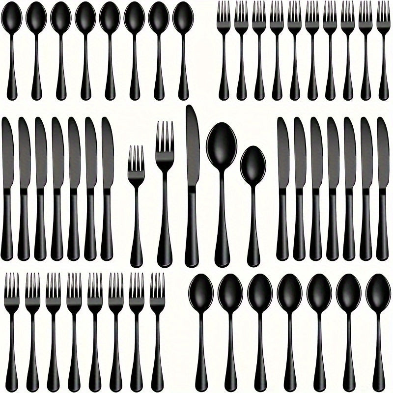 Juego de cubiertos de acero inoxidable estilo occidental, 40 piezas, para 8 personas, color negro, incluye cuchillo, tenedor, cuchara, tenedor de postre y cuchara de postre, ideal para restaurantes familiares, hoteles y banquetes de bodas, seguro para la