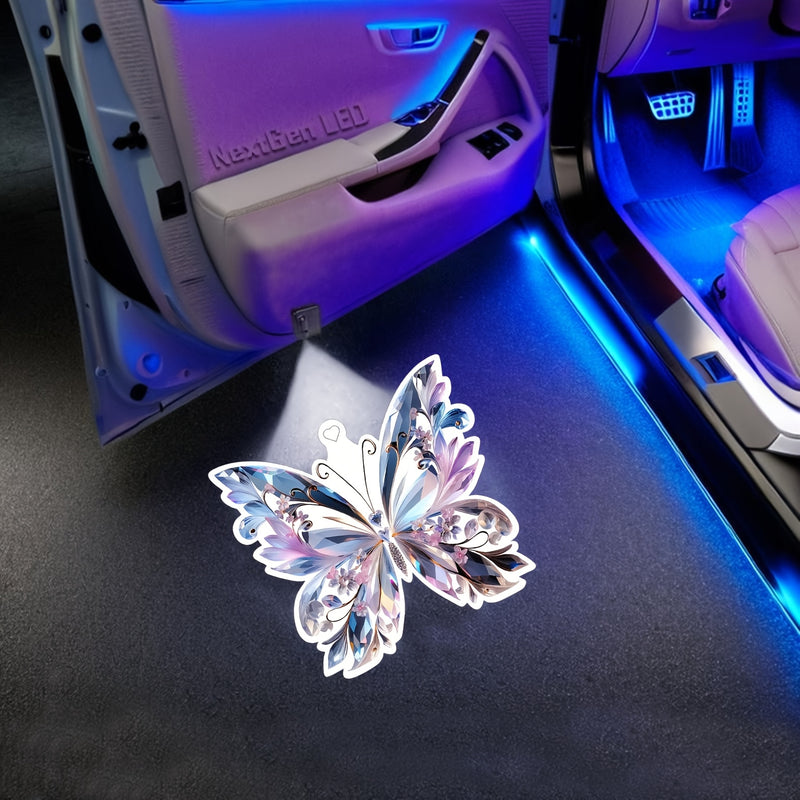 4 Luces LED de Proyección para Puertas de Coche - Iluminación Interior Inalámbrica con Alertas al Abrir la Puerta, Compatible con Autos, SUVs y Furgonetas - Sin Necesidad de Cableado, Instalación Fácil (Baterías No Incluidas) - Accesorios Decorativos par