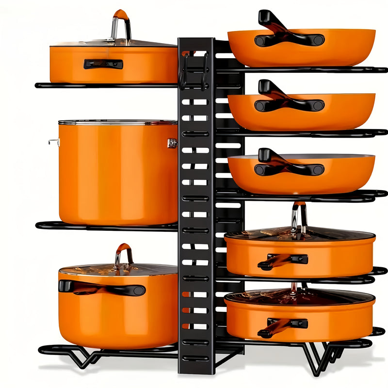 Estante de organización de cocina de 8 niveles ajustable - Hierro resistente a la herrumbre, almacenamiento bajo el gabinete que ahorra espacio para ollas y sartenes, estantes de ollas para cocina