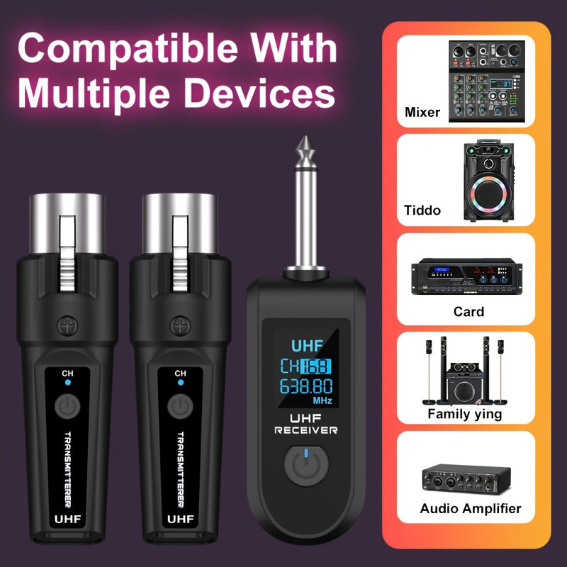 Transmisor y receptor sin varillas con adaptador UHF XLR, carga USB-C, compatible para micrófonos dinámicos y de condensador en producción musical, mezcladora de guitarra y sistemas PA
