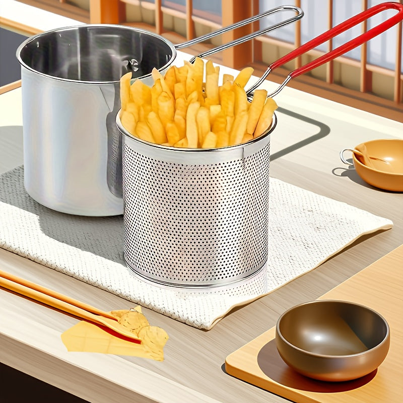 Juego de Freidora y Colador de Acero Inoxidable - Compacto y Fácil de Usar - Ideal para Papas Arrugadas, Patatas Fritas, Pescado y Pollo - Herramienta Esencial en la Cocina del Hogar