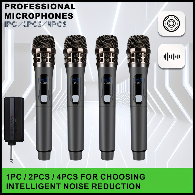 Sistema de Micrófono Dinámico Inalámbrico Profesional de 4pcs/2pcs/1pc - Receptor Recargable, Audio Cristalino, Batería de Larga Duración, Ideal para Fiestas, Iglesia, Reuniones, Bodas, Karaoke, Actuaciones y Discursos Públicos