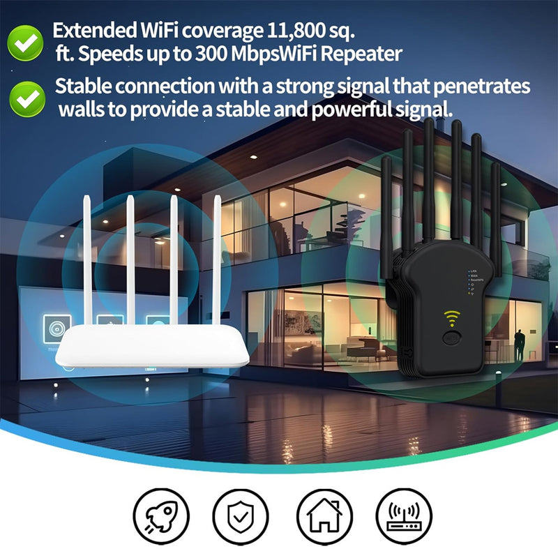 Amplificador de rango Wi-Fi OEKE, 300Mbps de banda dual 2.4G, repetidor de señal inalámbrico, con potente amplificador de señal WiFi, enchufe de EE. UU., fuente de alimentación de 110V-130V para cobertura y conectividad en el hogar.