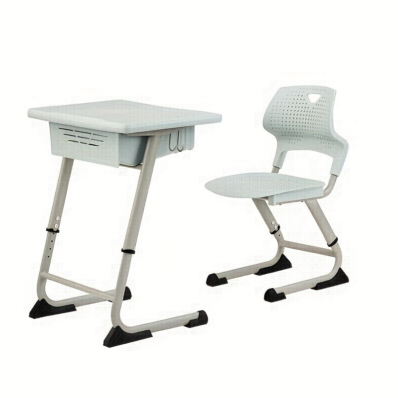 Juego de mesa y silla de estudio ergonómica ajustable - Marco de metal duradero, azul y blanco, ideal para el hogar, la escuela o el entrenamiento, escritorio escolar | Altura ajustable | Diseño ergonómico, mesa de estudio