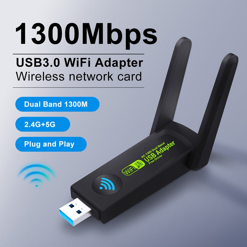 Adaptador inalámbrico USB de doble banda de 1300 Mbps, adaptador WiFi 6 USB, enchufa y juega, alta velocidad de Internet, no se requiere controlador, voltaje de funcionamiento <36V, no se requiere batería.