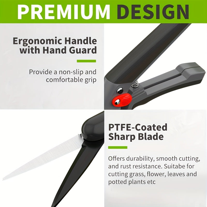 Cortacésped manual de mano de 7 pulgadas con hoja de rotación de 340°, tijeras de jardín manuales, diseño antideslizante para recortar césped con precisión, podar plantas y recoger frutas.