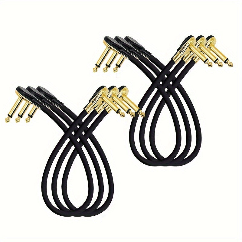 6pcs Cables de Parche de Guitarra de Alta Calidad con Cabeza Plana, 15cm & 30cm - Macho a Macho, Negros con Conectores Dorados, Ideales para Pedales de Efectos de Guitarra Eléctrica - Duraderos y Flexibles para Músicos, Accesorios de Guitarra