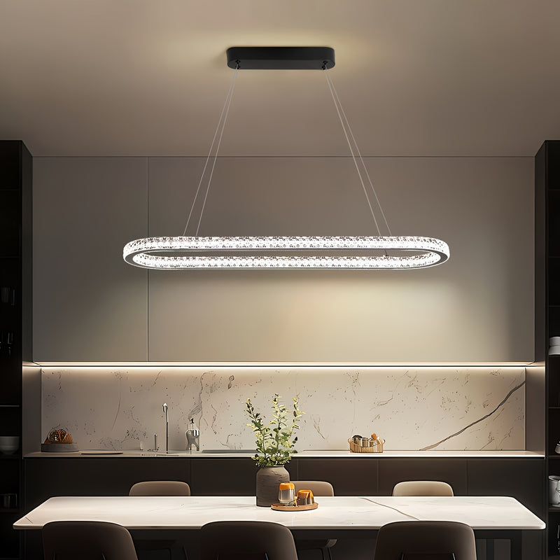Linterna Colgante para Comedor, Luz de Mesa con LED, Lámpara Suspendida para Sala de Estar y Cocina, Diseño Ovalado Moderno, Araña para Oficina o Café