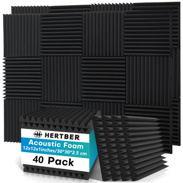 40 piezas de Paneles de Espuma de Alta Densidad Negros de 12"x12"x1" para Insonorización - Antifuego, Reducción de Ruido en Forma de Cuña para Estudios de Grabación, Salas de Música, Oficinas, Espacios de Juegos, Podcasts, Aulas, Cines Caseros y Paredes