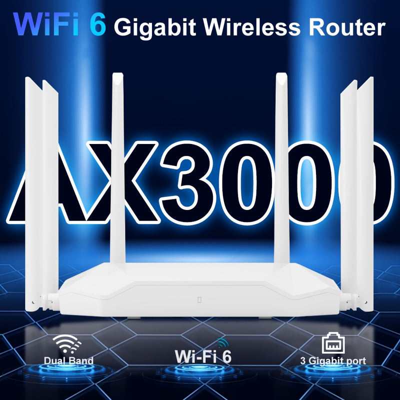 Roteador AX3000 WiFi 6 de YLEEGS, con Gigabit Ethernet, doble banda 5G/2.4G, amplia cobertura, conexión ininterrumpida, sin bloqueos, fácil visualización para juegos, oficina y entretenimiento, enchufe de EE. UU., 110V/220V, sin batería, antena incluida,