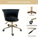 Silla giratoria de terciopelo dorado para maquillaje, con respaldo tejido, altura ajustable y giro de 360°, ideal para tocador, salón de belleza, mesa de manicura, escritorio de estudio y computadora