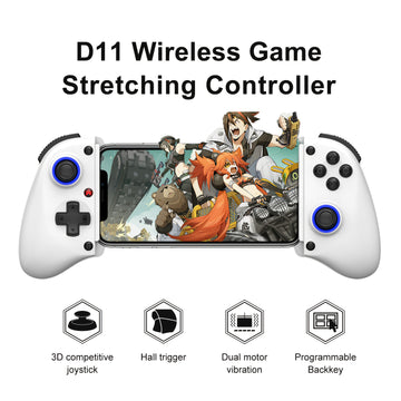 Controlador de juego móvil MAGIC BLOCK con joystick de efecto de campo, juego de palanca inalámbrica multiplataforma para inalámbrico 5.2, diseño ergonómico, prevención de tendinitis Turbo/Macro, palanca de juego telescópica de vibración dual (negro/blan