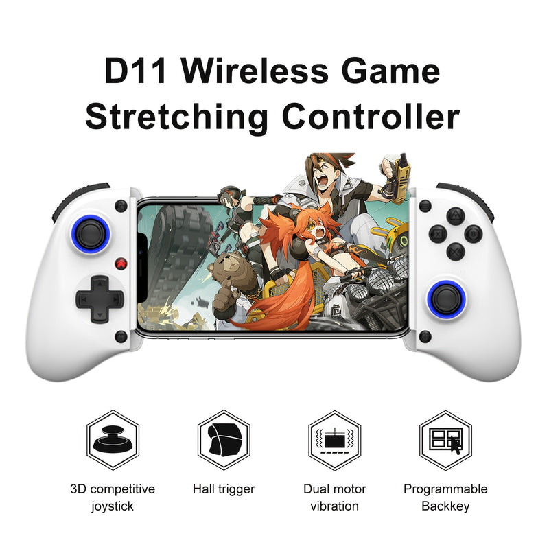 Controlador de juego móvil MAGIC BLOCK con joystick de efecto de campo, juego de palanca inalámbrica multiplataforma para inalámbrico 5.2, diseño ergonómico, prevención de tendinitis Turbo/Macro, palanca de juego telescópica de vibración dual (negro/blan