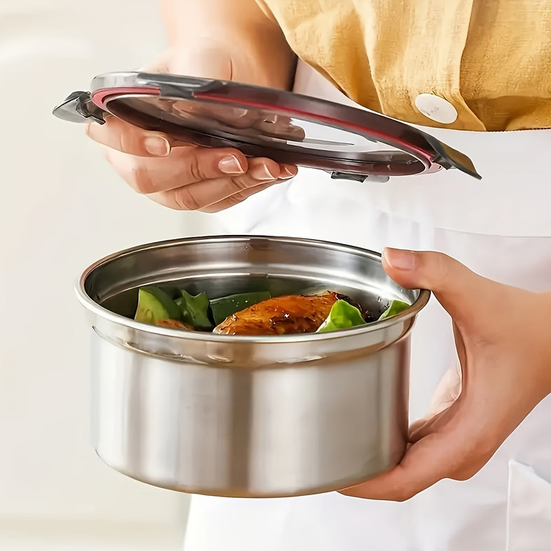 1 Juego de 3 Contenedores de Conservación de Alimentos, A Prueba de Fugas, Reutilizables de Acero Inoxidable con Tapas, Adecuados para Tazones Sellados, Cajas de Almacenamiento de Alimentos Frescos y Cajas de Bento