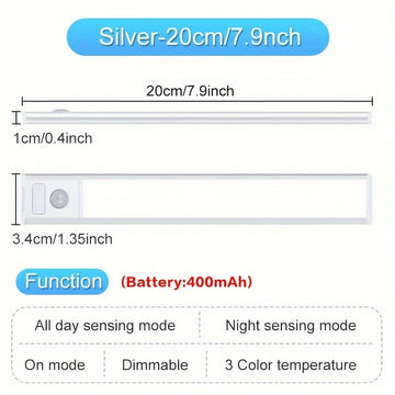 1 luz LED recargable con sensor de movimiento magnético – Iluminación inalámbrica para gabinetes con brillo ajustable, alimentada por USB, ideal para cocina, clóset, armario y más