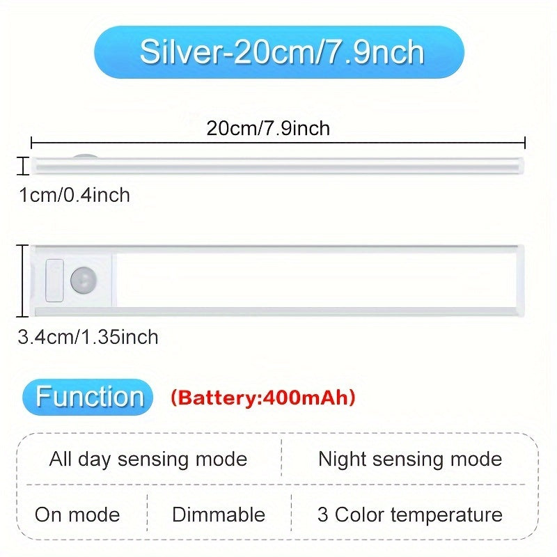 1 luz LED recargable con sensor de movimiento magnético – Iluminación inalámbrica para gabinetes con brillo ajustable, alimentada por USB, ideal para cocina, clóset, armario y más