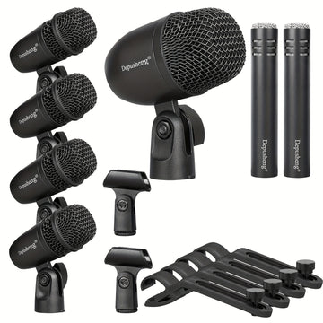 Kit de Micrófono Dinámico con Cable DEPUSHENG 7pcs - para Bajo/Tom/Snare/Hi-hat Cymbals, Soportes y Clips Roscados