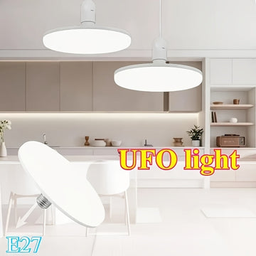 Lámpara de techo LED UFO - Estilo industrial moderno con sensor de encendido/apagado automático, base E26/E27, acabado metálico pulido y sombra de plástico duradera para almacén, oficina, sala de estar, iluminación de techos para hogar, oficina, iluminac