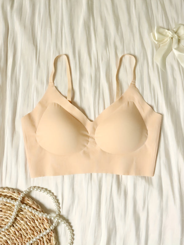 1 pieza de sujetador push-up para mujer - Alto soporte, almohadillas extraíbles, diseño sin costuras e invisible, rosa suave, cómodo y elegante para ropa casual, comodidad diaria | Sujetador sin costuras | Ajuste cómodo