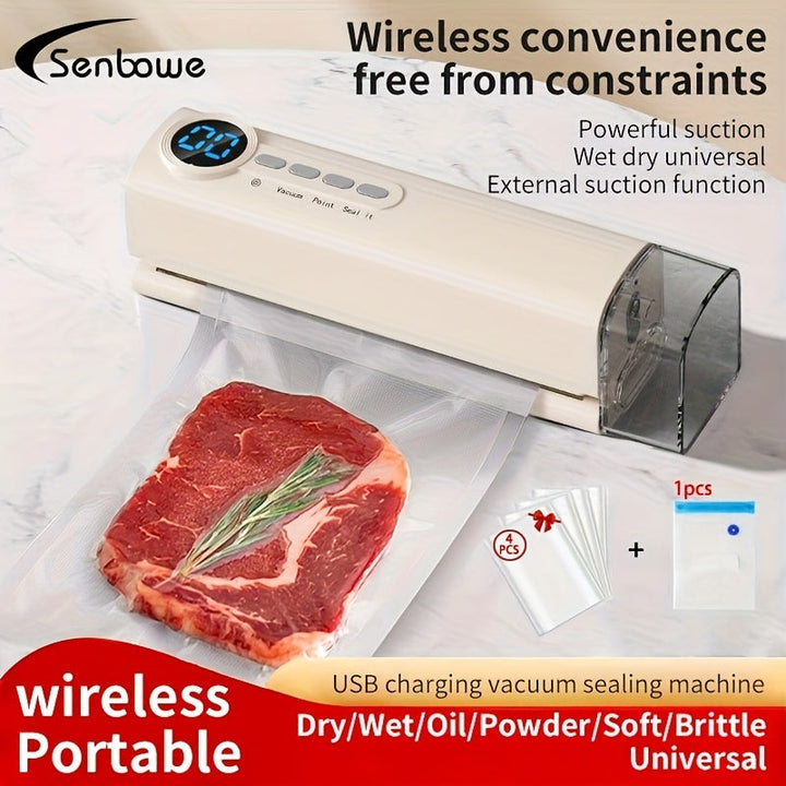 Maquinilla de Sellado al Vacío Multifuncional con Carga USB, Portátil, Incluye 5 Bolsas, Máquina para Alimentos Secos y Húmedos, Funciona como Bomba de Inflación, Apta para Refrigerador, Ideal para Conservar Comida y Snacks