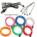 Conjunto de combinación de 6 piezas de alambre luminoso EL de 2 metros de largo, alambre de luz fría EL, cadena de luces decorativas DIY para ambiente, accesorios de baile fluorescentes, alambre fluorescente LED