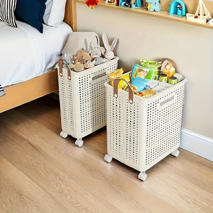 1pc Cesta de Almacenamiento Plegable Grande con Ruedas - Organizador Colapsable con Asas, Diseño Ahorrador de Espacio, Portátil para Armario, Baño, Cocina, Lavandería y Spa - Ideal para Hogar, Oficina o Hotel, Material Plástico Duradero, Malla Ventilada