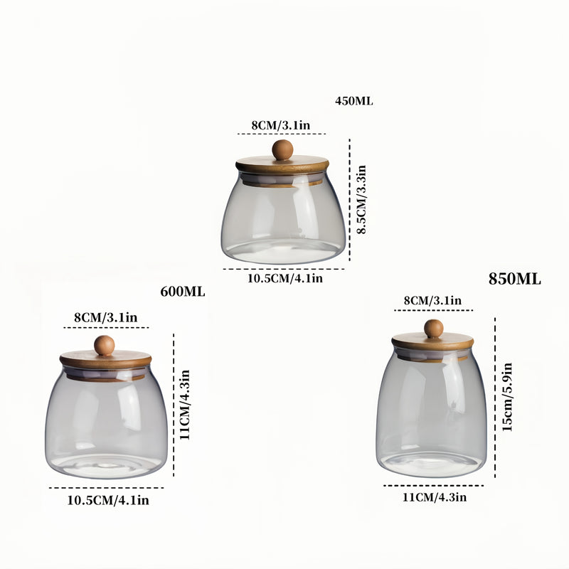 3 Piezas de Tarros Transparentes Resistentes al Calor de Borosilicato con Tapas, 850ml Contenedores Herméticos para Frutos Secos, Té y Dulces