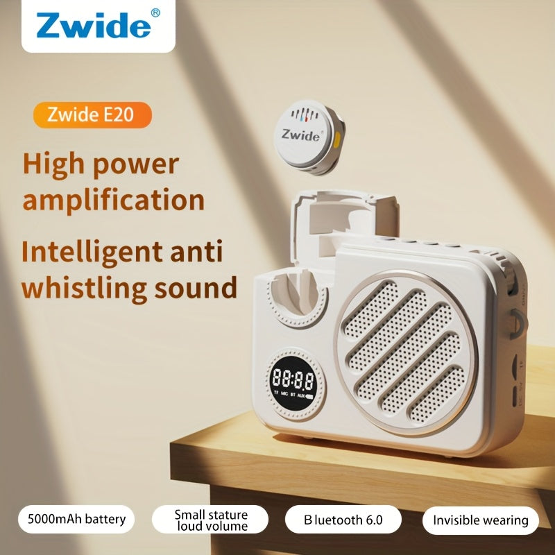 Altavoz mini inalámbrico Zwide E20 para profesores, micrófono inalámbrico recargable USB-C con 2.4G/3G/4G/5G, batería, control de volumen, uso invisible, perfecto para aula, oficina o uso al aire libre, altavoz de oficina, altavoz portátil, diseño compac