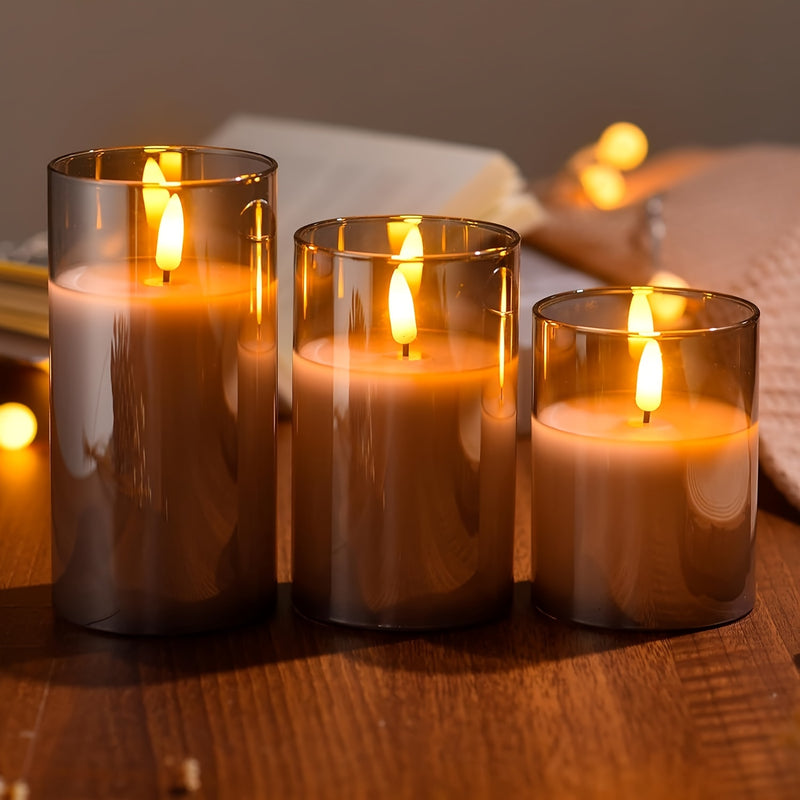 Juego de 3 velas sin llama, velas LED con batería, llama parpadeante, control remoto, ideal para hogar, dormitorio, propuesta de matrimonio, Navidad, Halloween, fiestas y decoración