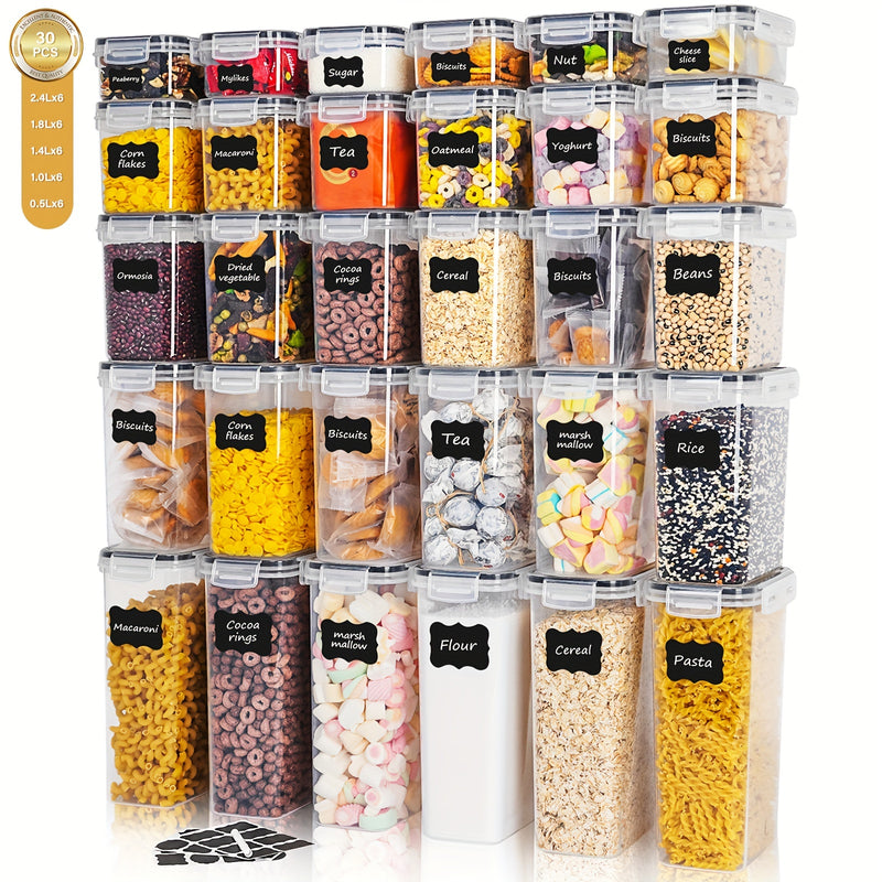 5/10/15/20/30 Paquete de recipientes herméticos para almacenamiento de alimentos - Botes de plástico sin BPA para cereales, harina, avena - Aptos para lavavajillas, incluye etiquetas y rotulador, manual, forma rectangular, no necesita electricidad
