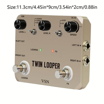 Pedal de Guitarra Eléctrica Twin Looper - Grabación de 10 Minutos, True Bypass, Sonido Analógico con 11 Efectos, Reproducción Inversa y Control de Movimiento Lento