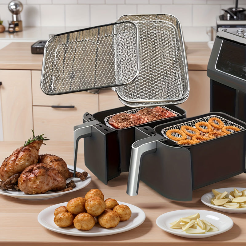 Soporte de freidora de aire de acero inoxidable 304 de 2 niveles - Cesta de cocina apilable para tocino, anillos de cebolla y más, ideal para uso en casa y al aire libre, esenciales para la cocina al aire libre | Soporte de cocina apilable | Construcción