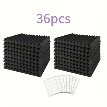 Juego de 36 Paneles de Espuma Acústica para Estudio - Cuñas Incombustibles para Aislamiento Acústico con Adhesivo Doble Cara, Ideales para Hogar, Oficina y Espacios de Grabación - 1" x 12" x 12