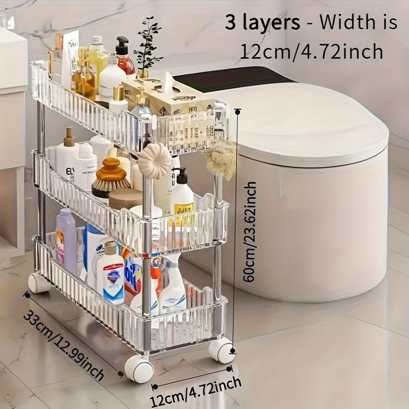 Carrito organizador rodante de 3 niveles con ruedas - Acrílico resistente y acero inoxidable, ideal para baño, cocina, oficina y espacios estrechos, disponible en 3 o 4 niveles, organizador de baño|Carrito blanco elegante|Isla de almacenamiento móvil, ca