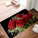 1 alfombra romántica con diseño de rosas rojas, antideslizante de poliéster, elegante decoración floral para sala, dormitorio, baño y hogar, lavable, estilo sofisticado