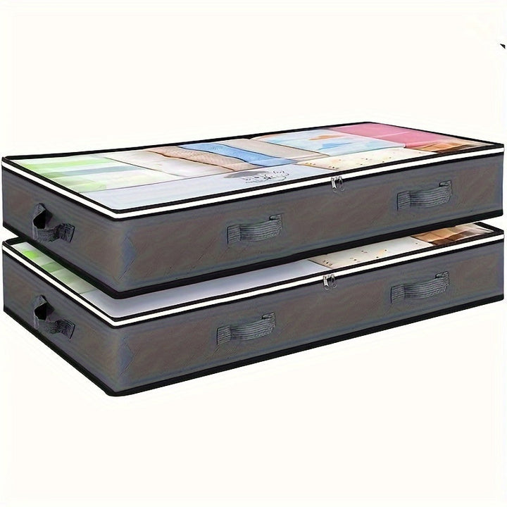 Contenedores de Almacenamiento Bajo Cama 90L, Organizadores de Juguetes y Bolsas para Papel de Regalo, Solución de Armario con Ventana Transparente y Asas Reforzadas para Mantas, Edredones, Ropa y Artículos de Cama, Almacenaje Sótano