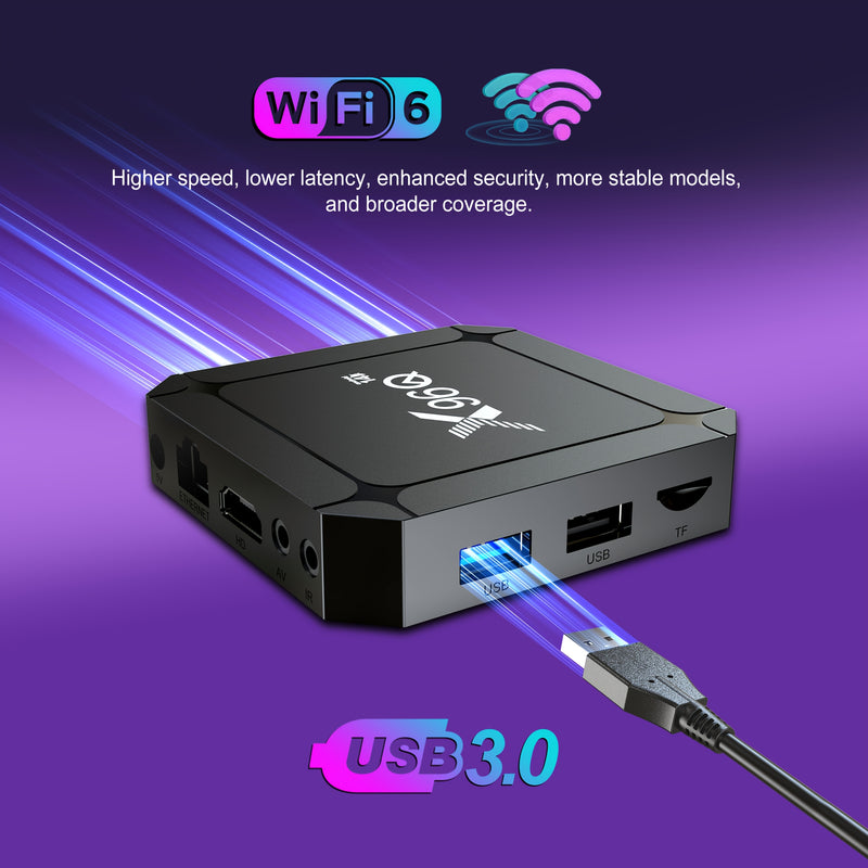 X96Q 3518 Caja de TV inteligente con Android 14, 4K Ultra HD, soporte BT HDR, WIFI6, USB3.0, búsqueda de voz, interfaz de usuario personalizable, chip RK3518 de alta rendimiento de 4 núcleos, procesador gráfico Mail 450, Miracast, DLNA, Airplay, reflejo