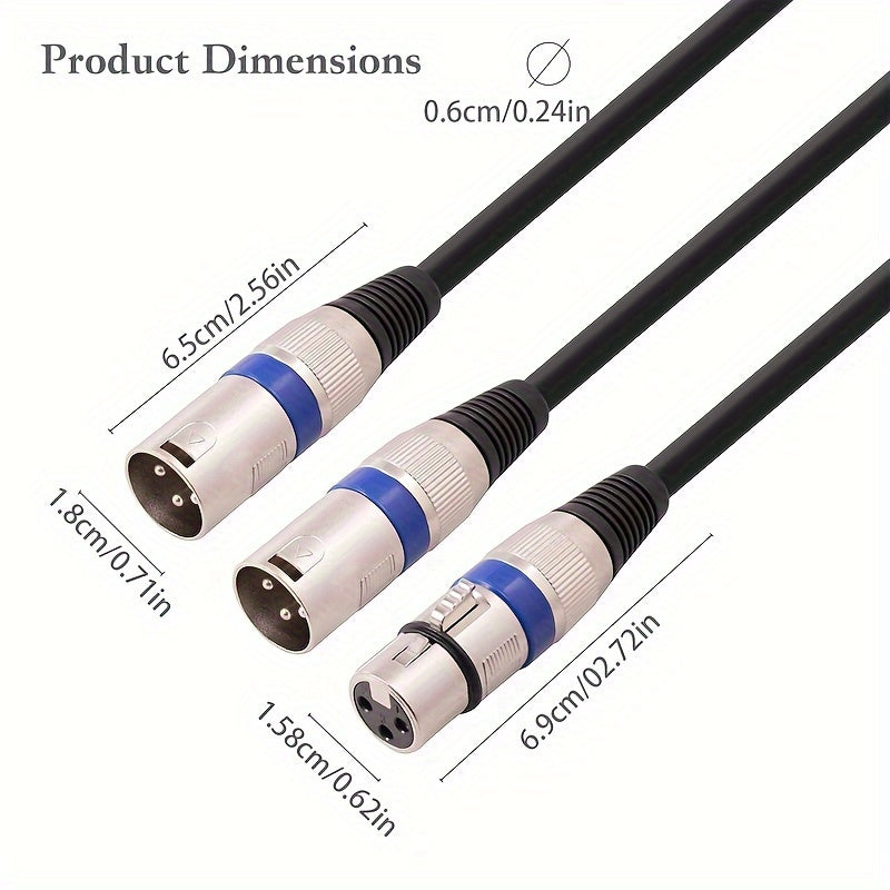 1pc Divisor de Audio Profesional XLR, Cable Adaptador Macho a Hembra de 19.69", Compatible con Mezclador, Cámara, Amplificador, Caja de Sonido, Micrófono, Amplificador de Potencia - Metal, Negro/Rojo/Azul, para PC