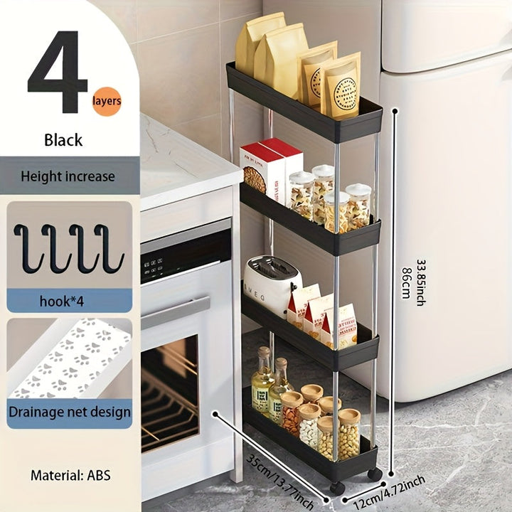 Carrito de Almacenamiento Delgado con Drenaje Calado y 4 Niveles, Carrito de Almacenamiento sobre Ruedas, Estante Estrecho, Estante para Baño, Unidad Móvil de Organización para Cocina, Baño, Lavandería,