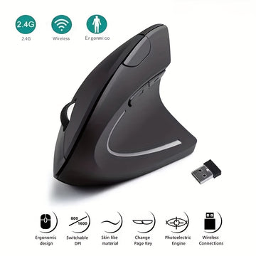 Ratón Vertical Ergonómico sin varillas 2.4G para PC, Laptop y Macbook con Batería - DPI800/1200/1600 - 5 Botones -