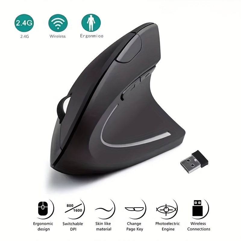 Ratón Vertical Ergonómico sin varillas 2.4G para PC, Laptop y Macbook con Batería - DPI800/1200/1600 - 5 Botones -