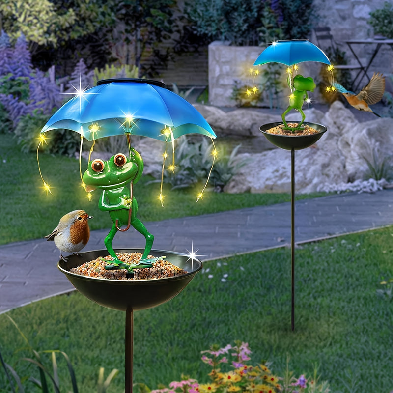 Luz de jardín solar con luces LED de cadena - Alimentador automático de aves y fuente de colibríes, decoración de patio de construcción de hierro, material resistente al tiempo, atrae a las aves para iluminar el jardín, iluminación divertida, exclusiva p