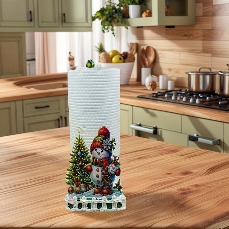 1 unidad de Soporte de toalla de papel de Chef Muñeco de Nieve Festivo - Resina, Montaje de superficie, Ideal para decoración de cocina y baño, con diseño temático de Navidad, Decoraciones de Navidad