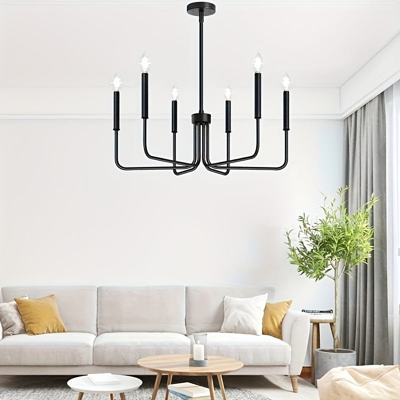 Lámpara de Techo Metálica Negra de 6 Luces Estilo Industrial Americano Sencillo y Renovado, Adecuada para Sala de Estar, Comedor, Dormitorio, Isla de Cocina, Luz Colgante Decorativa, Instalación Fácil, Estilo Versátil, Compatible con Cabeza de Lámpara E1