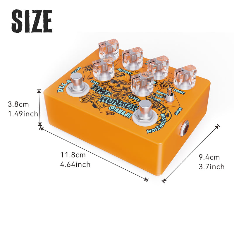 Pedal de efectos para guitarra AHAJII AH-68, con distorsión y delay, modo clásico, múltiples unidades de delay