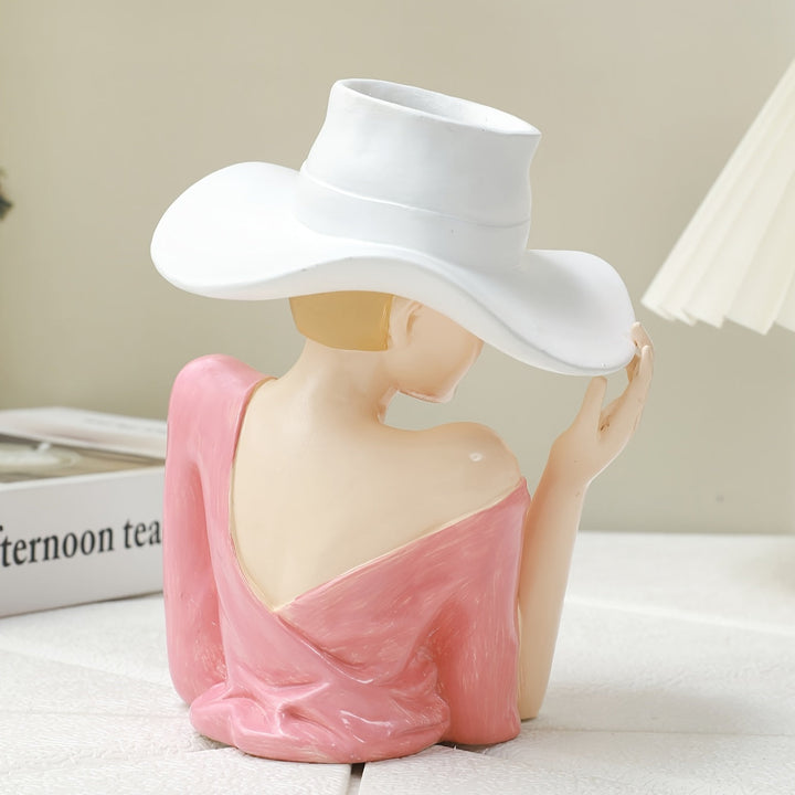 Jarrón Boho Chic de Resina con Forma Femenina para Sala de Estar, Dormitorio y Decoración de Entrada - Redondo, No Requiere Batería, Decoración del Hogar, Jarrón