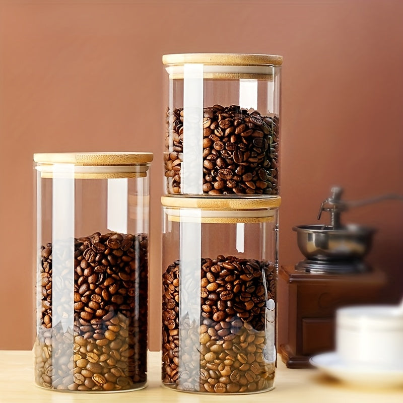 4 piezas de contenedor de almacenamiento de granos de café 1200 ml, frasco de vidrio transparente sellado multifuncional con tapa de madera, frasco sellado de borosilicato de alta resistencia, almacenamiento de cocina